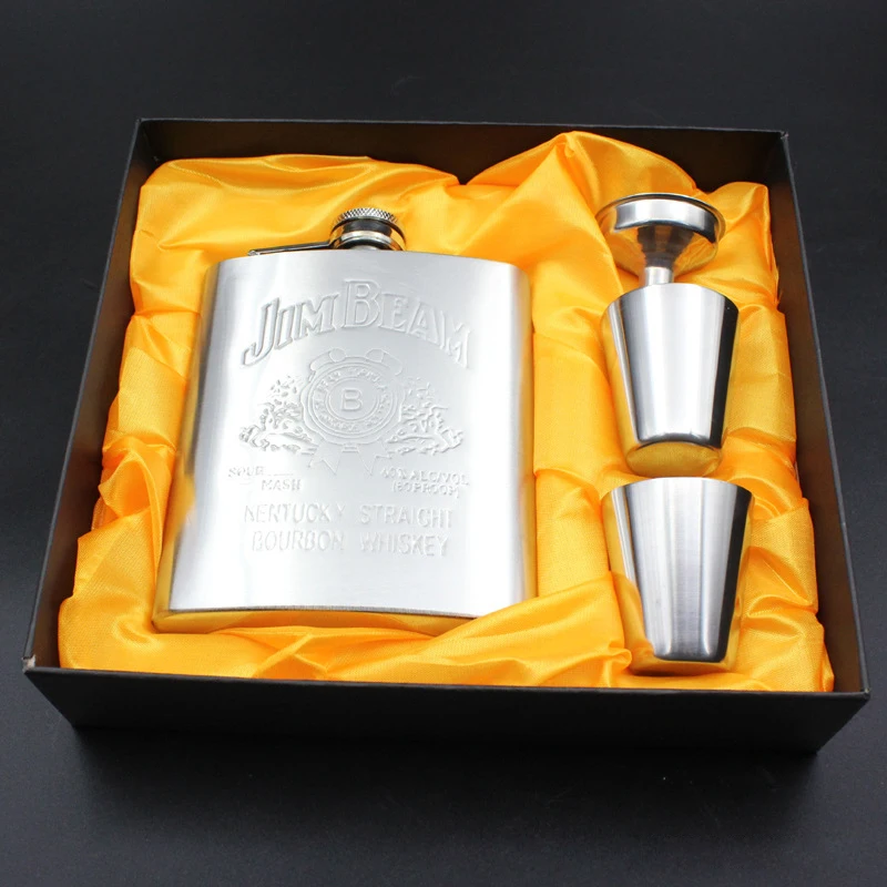 

1Set 7oz Stainless Steel Hip Flask Alcohol Whisky Flagon Portable Embossing Hip Flask Personalized Set Gift Free Give Cup Funnel