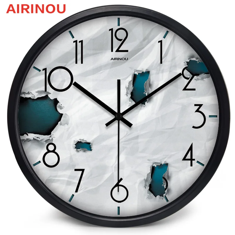 3D дизайн Airinou креативные часы с эффектом разрыва бумаги круглые Настенные