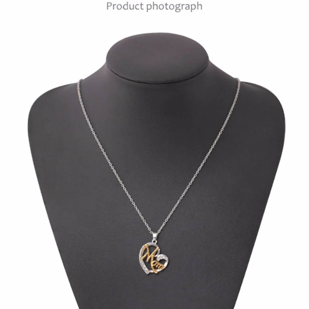 Sainio Lover Heart Pendant Necklace Letter  MOM  Inlaid Crystal Chain Necklace Mother s Day Gift Birthday Gift Women Jewlery