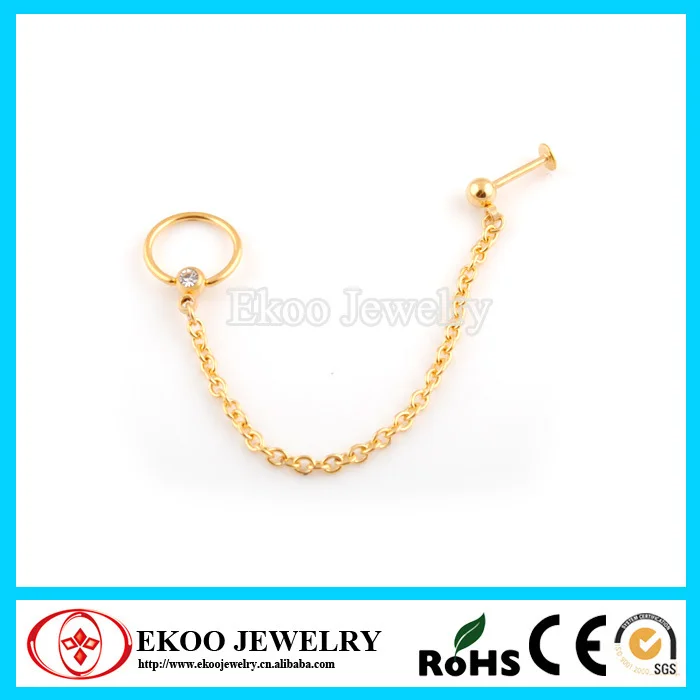 

16 Gauge Single Gem Captive Ring Chain Link Cartilage Tragus Barbell Earring 2 Colors Mixed Free Shipping