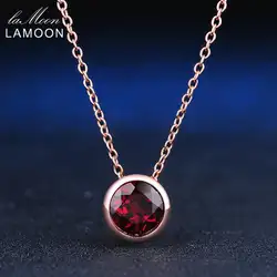 LAMOON 7 мм 1.5ct природных драгоценных камней Красный Гранат 925 пробы Серебряные ювелирные изделия простой цепи кулон Цепочки и ожерелья S925 LMNI002