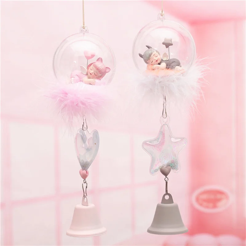 

Creative Angel Lovers Resin Craft Wind Chimes Kids Home Hanging Decor Car Pendant Wind Chimes Gifts 30*7cm