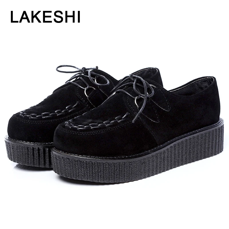 Shoes Woman Suede Creepers Women Casual Shoes Black Lace Up Round Toe Creepers Shoes Size 41 Shoes Woman Suede Creepers Women Casual Shoes Black Lace Up Round Toe Creepers Shoes Size 41