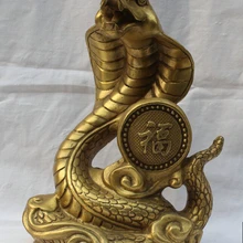 Утонченная китайская латунь народная фэншуй фу Богатые богатство Зодиак животных змея статуя