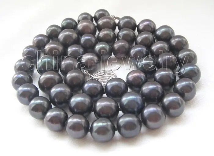 

Wholesale FREE SHIPPING AAA+ 24" 12mm black round freshwater pearl necklace -925 silver
