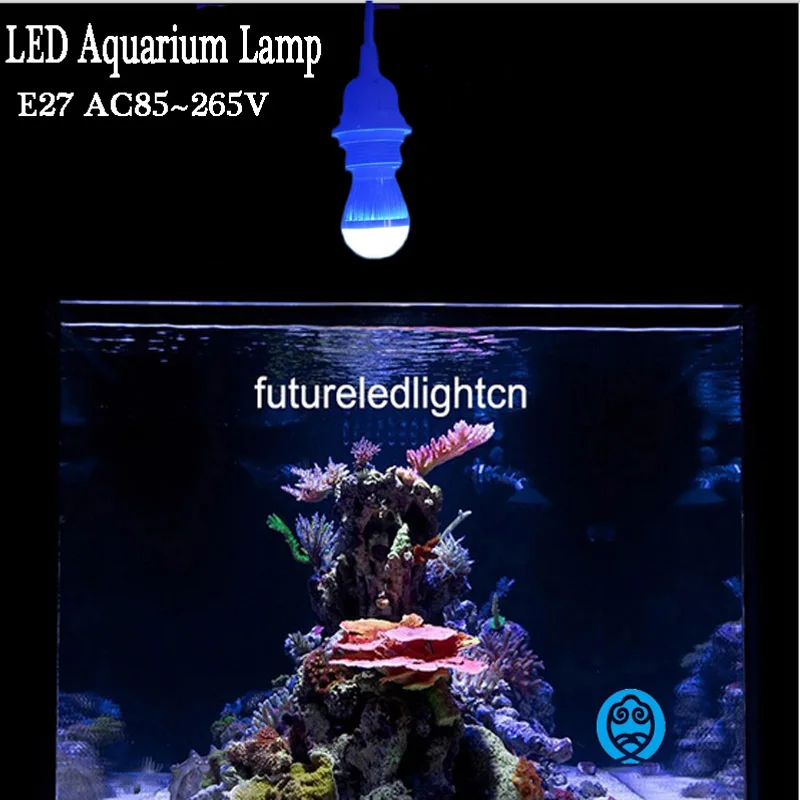 

E27 AC85~265V LED Aquarium Lamps,Provide Fish Tank Illumination And Water Plants Grow Bulbs, Blue(450~465nm) & White(6000~6500K)