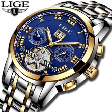 Relogio Masculino Mens Watches Top luxury brand LIGE Watch Men Automatic mechanical Wristwatch Military Sport Waterproof Clock