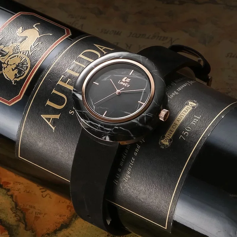 

Unisex Marble Stone Wrist Watch with Genuine Leather Strap 3ATM Waterproof Analog Swiss Quartz Movement for Men & Women