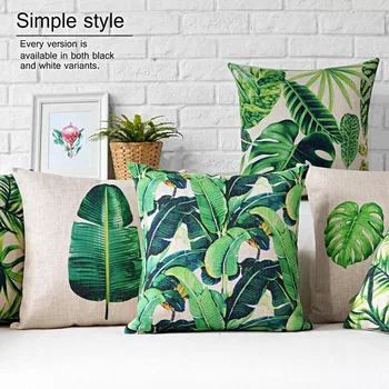 

European modern green Leaves pillows cushions plant waist pillow thick linen pillowcase sofa cushion home decorative Pillows