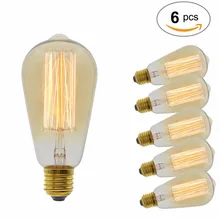 6 unids/lote lámparas Edison hechas a mano Filamento de carbono vidrio claro Edison Retro Vintage bombilla incandescente 40 W/60 W 220V E27 ST64