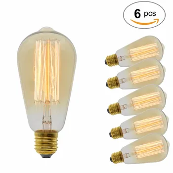 

6 Pcs/Lot Handmade Edison Lamps Carbon Filament Clear Glass's Edison Retro Vintage Incandescent Bulb 40W/60W 220V E27 ST64