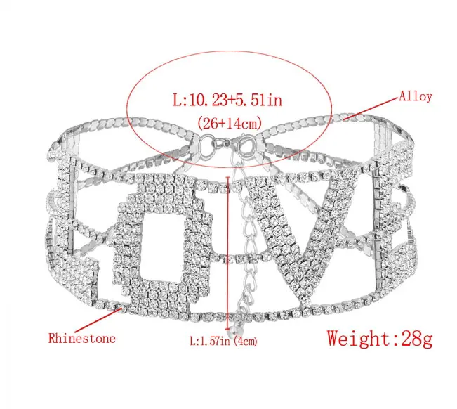 Романтическая любовь цепочка чокер со стразами ожерелье для женщин массивная кристальная цепочка Чокер Воротник модные свадебные ювелирные изделия колье