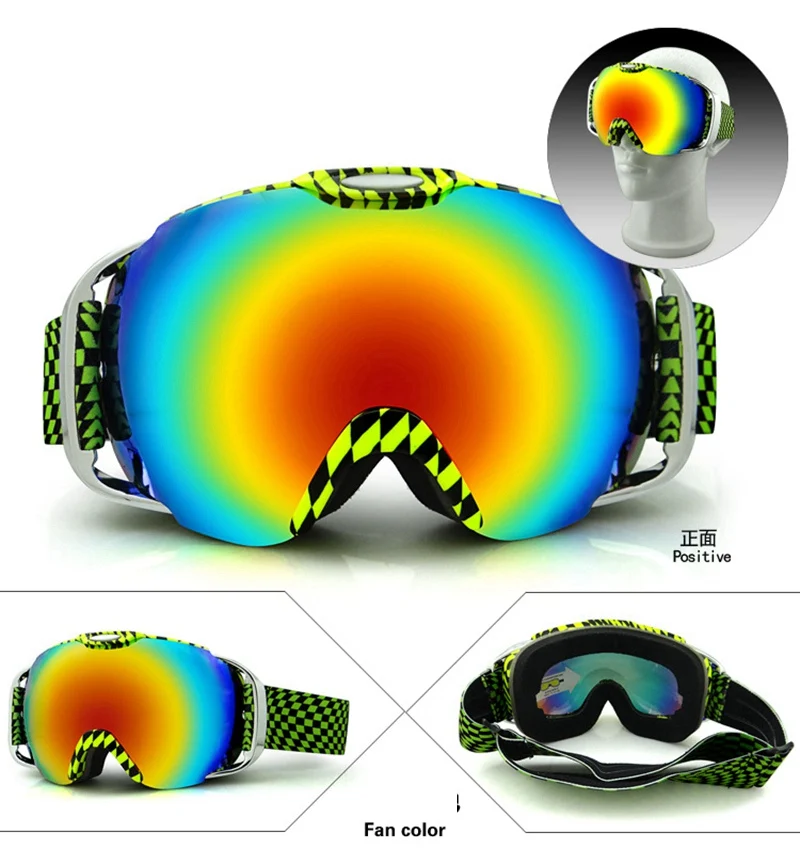 Марка Большой кадр лыжные очки двойной UV400 Анти-туман большой Лыжная маска очки Лыжный Спорт Для мужчин Для женщин Снег Сноуборд очки - Цвет: Fan color
