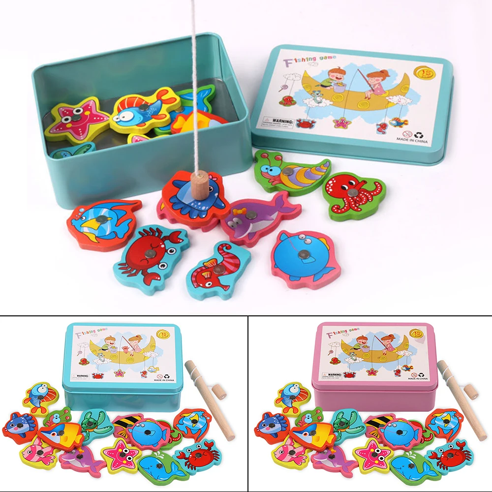 Baby Educational Toys Fish Game Wooden Fishing Toys Set Marine