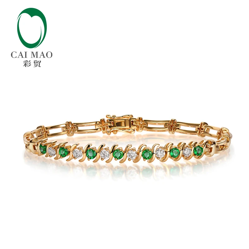 

CAIMAO 1.33ctw Natural Emeralds and Diamond 18kt Yellow Gold Gemstone Bracelet for Anniversary Fine Jewellery