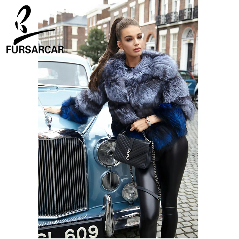 Модное пальто из меха серебристой лисы, женское повседневное зимнее плотное меховое пальто серебристого цвета с синим цветом размера плюс, роскошная куртка из натурального меха