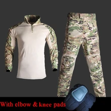 Camouflage Army Combat Uniform Military Shirt+ Cargo Pants Multicam Airsoft Paintball Tactical Clothes with Elbow Knee Pads