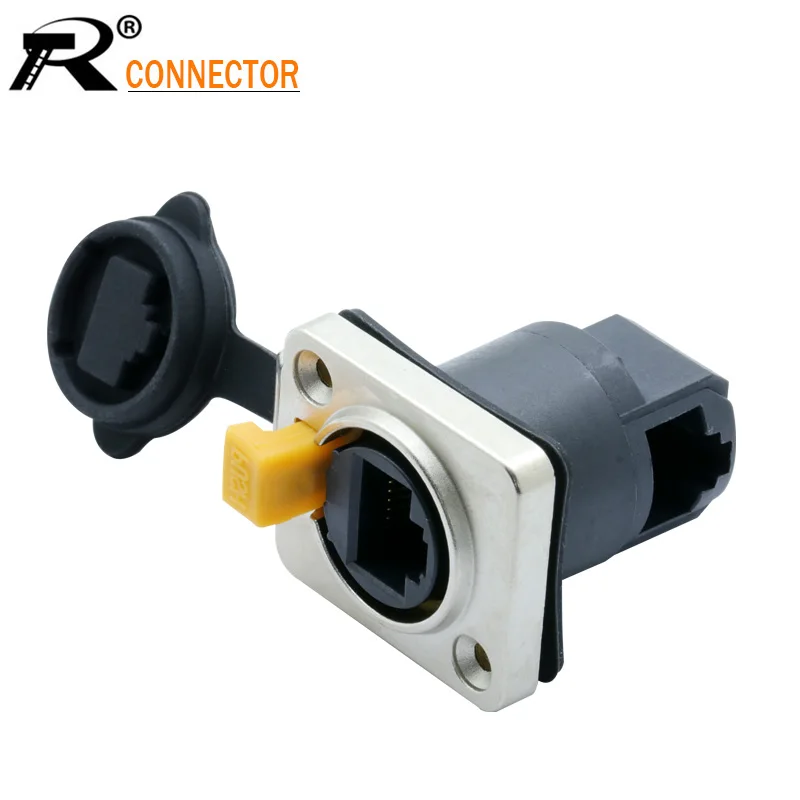 

1pc Right Angle RJ45 plug socket screw type CAT5E waterproof connector panel mount metal ethernet PCB Network connector