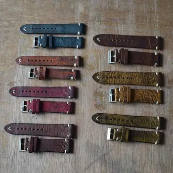 

Vintage Women Men Replacement Genuine Leather Watch Band Stitching Bracelet Hot New
