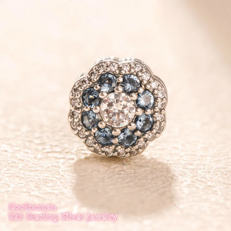 

Spring 100% 925 Sterling Silver Blue shine Flower Charm beads Fits Original Pandora bracelets Jewelry Making