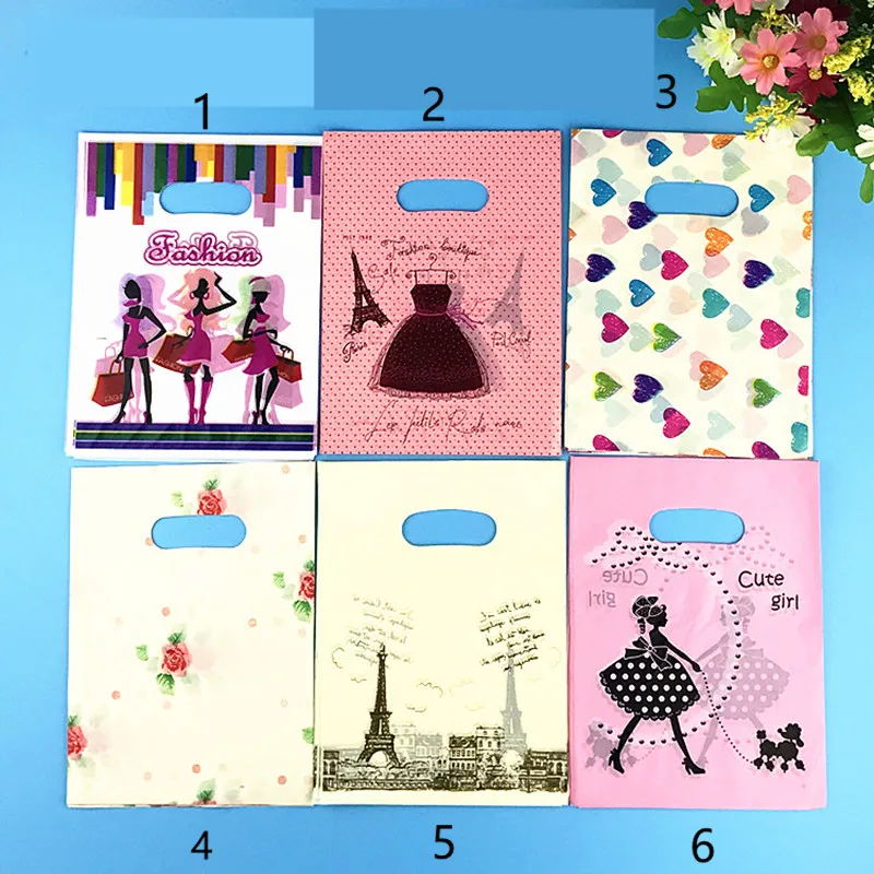 

More Pattern 9 sizes Jewelry Plastic Bag With Handles Wedding Gift Thick Boutique Gift Shopping Packaging Plastic Handle Bag