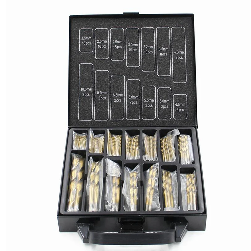 

99PCS HSS Twist Drill Bits Set 1.5-10mm Titanium Coated Surface 118 Degree For Drilling Metal