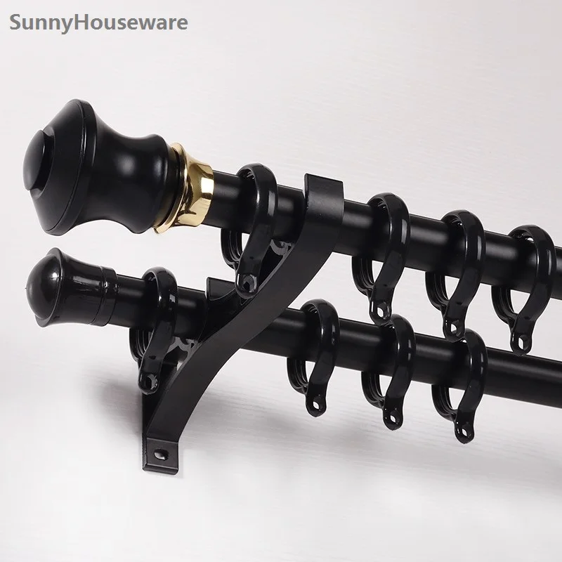 SunnyHouseware Luxury Black Metal 100 cm Double Curtain Rod Set With