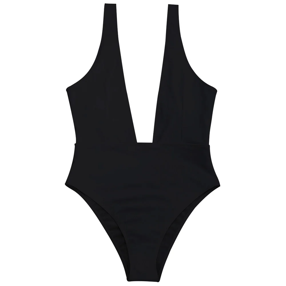 

ZAFUL Sexy Deep V Neck One Piece Swimsuit Women Backless Swimwear Monokini Black White Bathing Suit Body Suit Romper Mujer
