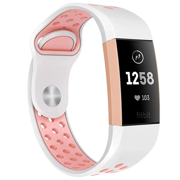 Спортивный силиконовый сменный ремешок для Fitbit Charge 3, дышащий браслет, ремешок для часов, ремешок для Fitbit Charge3 - Цвет: White with pink