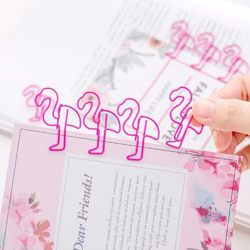 

Beautiful Flamingo Bookmark Planner Paper Clip Metal Material Bookmarks for Book Stationery School Office Supplies 5PCS