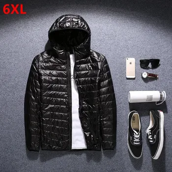 

Thin white duck down jacket hooded light down jacket men's large size extra large warm jacket 6XL 5XL 4XL