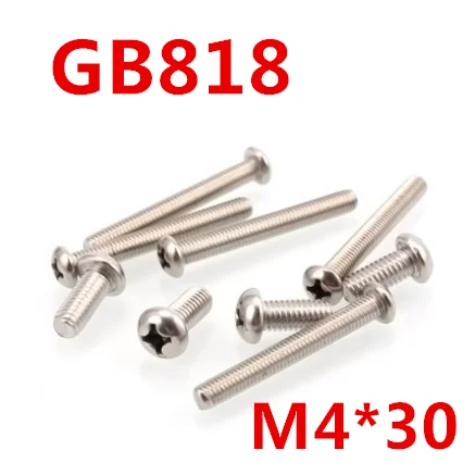 

GB818 100pcs/Lot M4x30 mm 304 Stainless Steel Phillips Cross recessed pan head Screw M4*30 mm