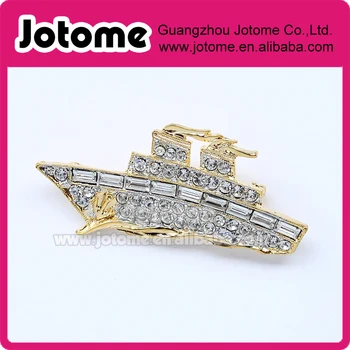 

Cruise Ship Brooch Crystal Gold Ship with Anchor Broach Rhinestone Nautical Beach Jewelry Component 2*1.25 inch