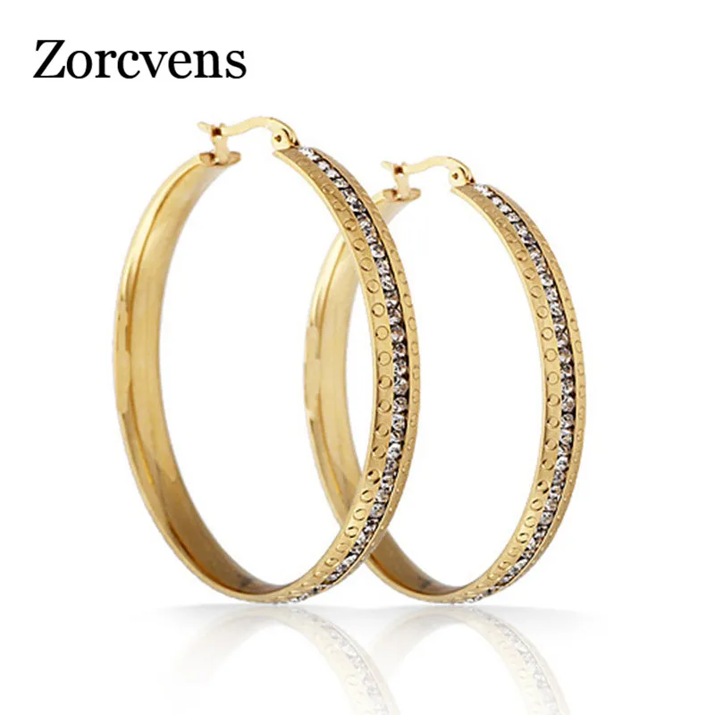 

ZORCVENS Brand Fashion CZ Stone Female Jewelry Stainless Steel Gold color Hoop earrings for Women