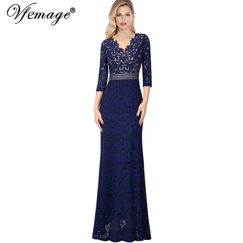 

Vfemage Womens V Neck Floral Lace Keyhole Back Formal Evening Prom Gowns Mother of the Bride Wedding Party Gala Maxi Dress 1018