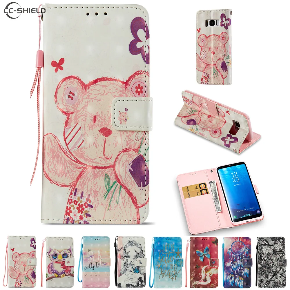 

Cartoon Case for Samsung Galaxy S8 S 8 8S G950 G950F G950FD SM-G950F SM-G950FD Cute Bear Owl Cartoon PU Leather Flip Stand Cover