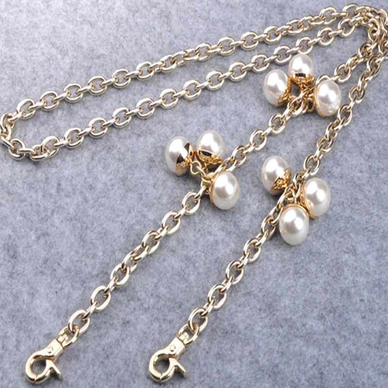 80-100-120cm Length All-match Metal Chain Bag Belt Women Messenger Bag Pearl Ball Chain Strap Replacement Belt for Girls Bag 80-100-120cm Length All-match Metal Chain Bag Belt Women Messenger Bag Pearl Ball Chain Strap Replacement Belt for Girls Bag