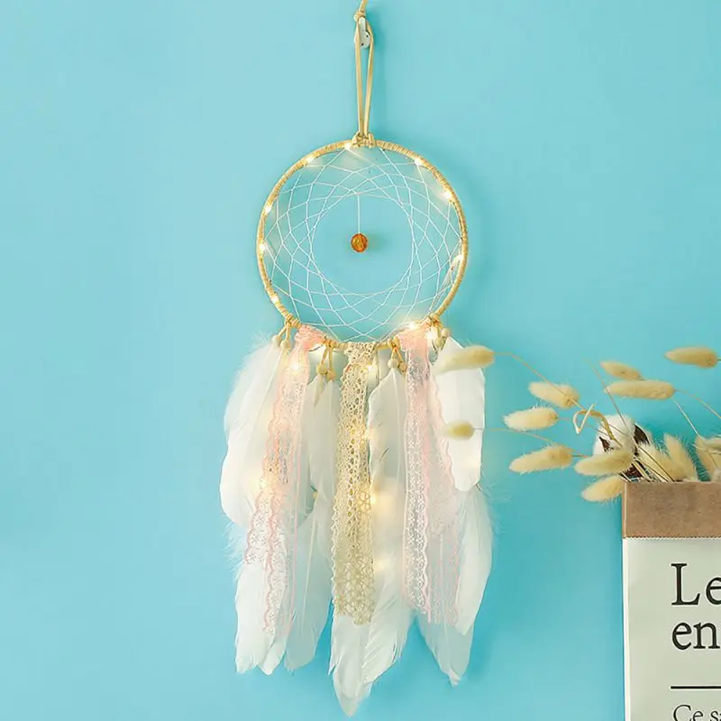 2m 20 LED Lighting Girl Room Bell Feather Beads Bedroom Romantic Dream Catcher Wall Hanging Car Home Decor