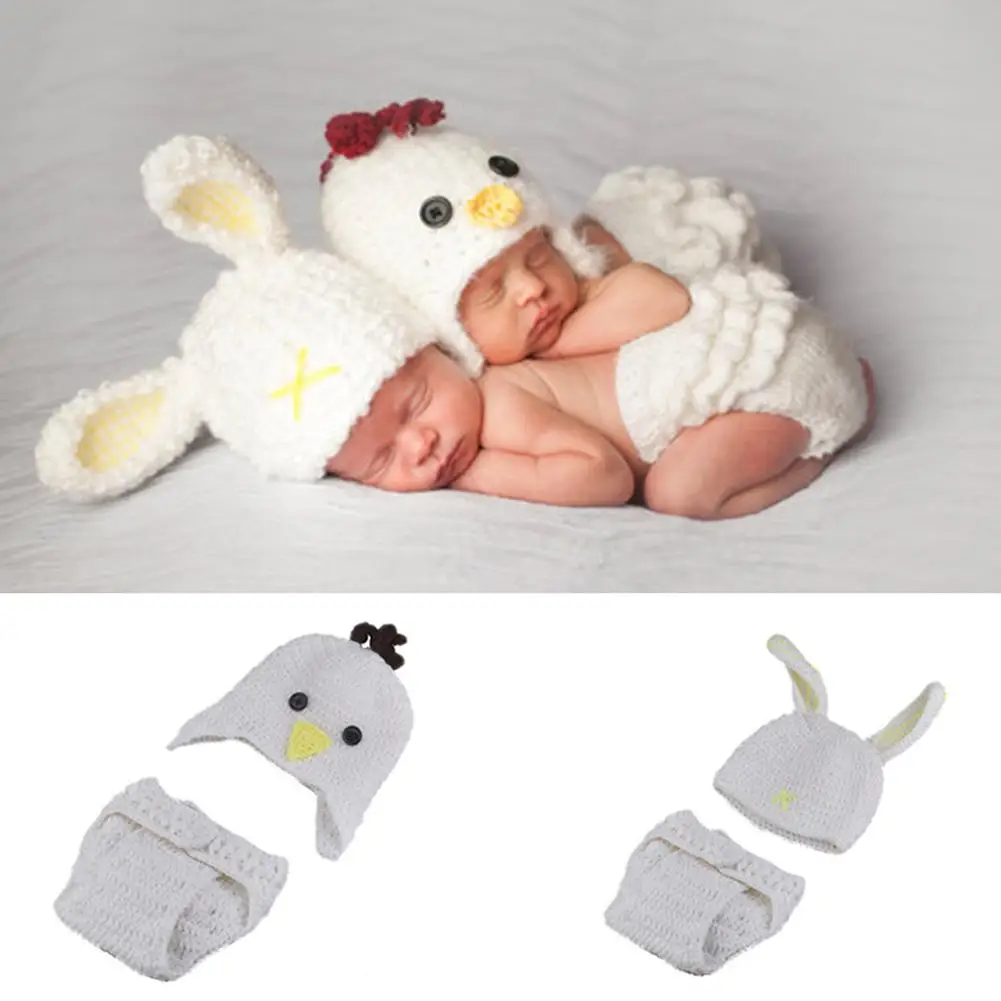 

Fashion Newborn Baby Rabbit Chicken Knitted Panties Beanie Cap Costume Photography Prop