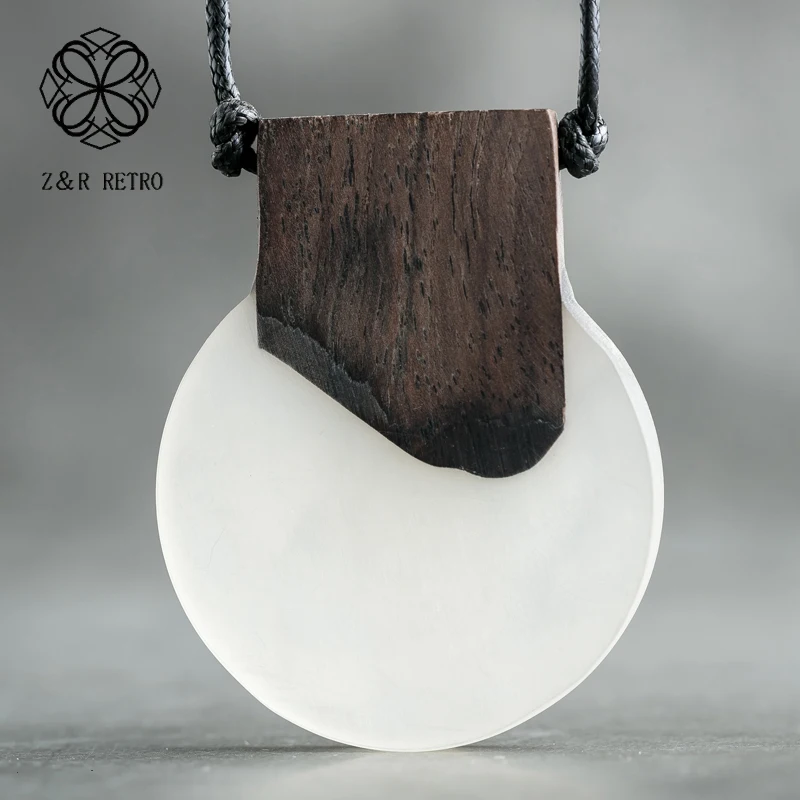 

Handmade Wooden Pendant Vintage Necklaces Sweater Chain for Jewelry Necklace Unique Big Pendant Rope Gifts For Women