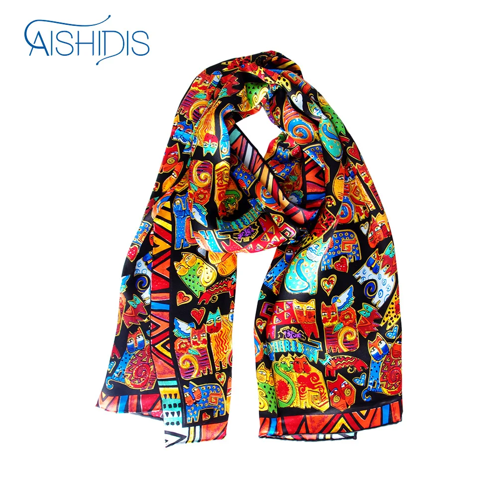 

Women Men Long Scarf Neckerchief Handkerchief made with 100% luxurious 12-momme Charmeuse Silk Animal Print Designed