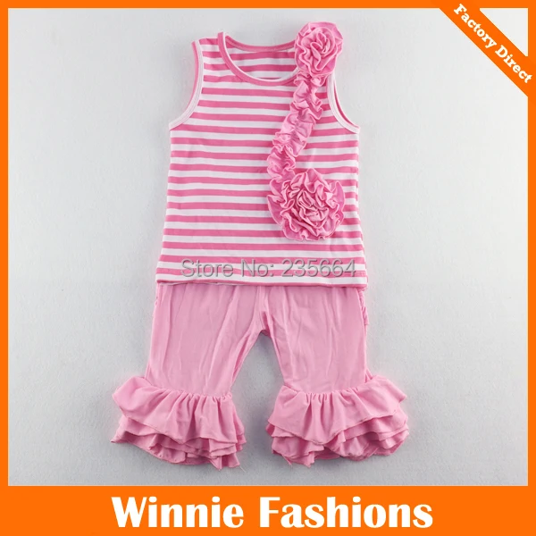

2016 Kids Clothes New Style Baby Girl Ruffle Clothing Set,striped Design Tank Top With Shorts Children Summer Set Free Shipping