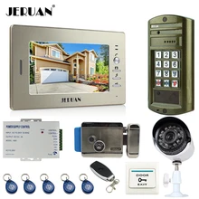 JERUAN 7“ Video Door Phone Intercom System kit Metal panel waterproof password keypad HD Mini Camera +Security Camera +E-LOCK