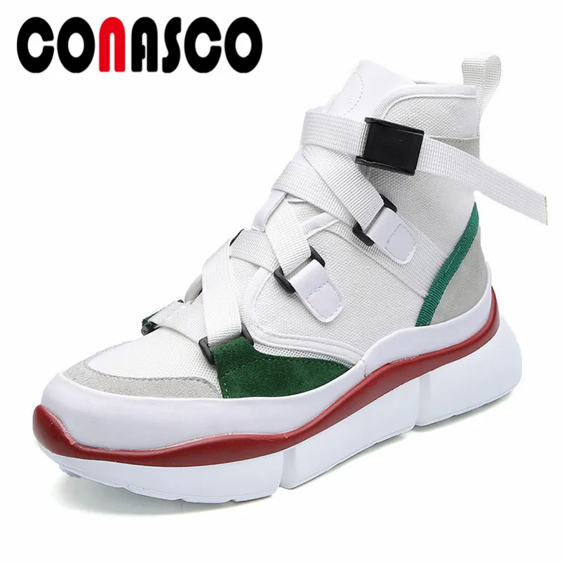 

CONASCO Fashion Women Ankle Boots Autumn Winter Genuine Leather Wedges High Heels Shoes Woman Platforms Round Toe Casual Boots