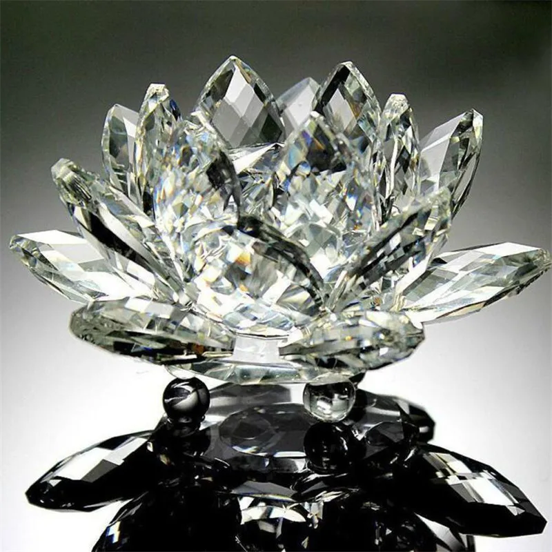 

60mm Colorful Crystal Lotus Craft Collection Bedroom Desk decoration Transparent Glass Figure Feng Shui Ornament Floral Lotus