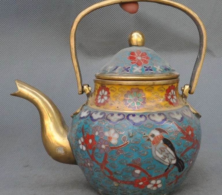 

Marked Old China Dynasty Gilt Bronze Cloisonne Enamel Teapot kettle Water Bottle