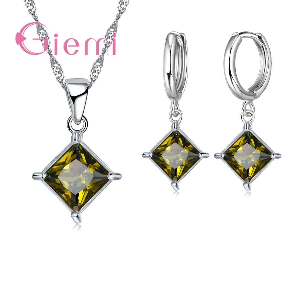 Классические Geomantic Элегантные Женские Ювелирные наборы все цвета AAA+ CZ серебро женская подвеска ожерелье серьги-кольца - Окраска металла: 4