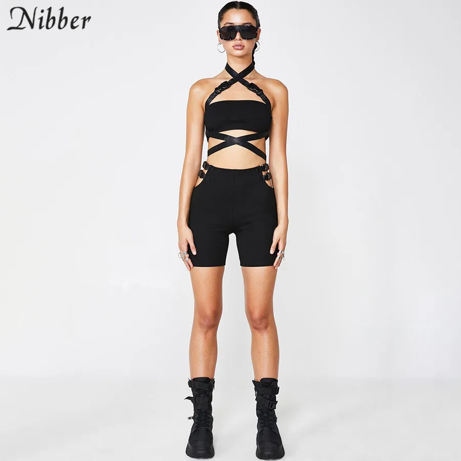 

Nibber 2019 fashion Punk casual crop tops womens camisole streetwear summer hot sale black bandage hollow casual tank tops mujer