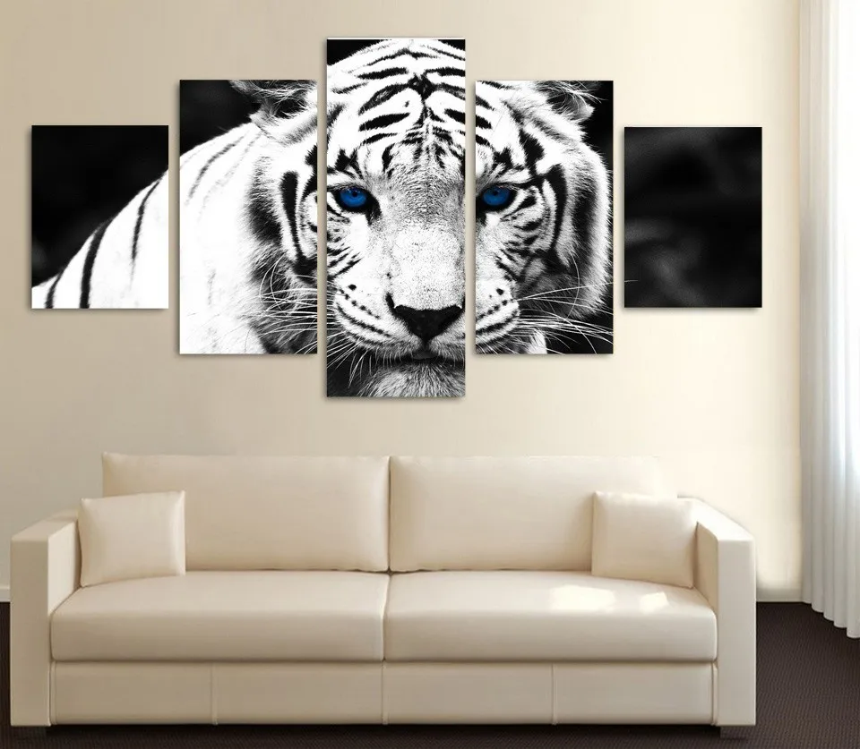 5 Pecas Pintura Copias Da Lona Tigre Branco Olhos Azuis Paineis De 5 Pecas Pintura Copias Da Lona Tigre Branco Olhos Azuis Paineis De
