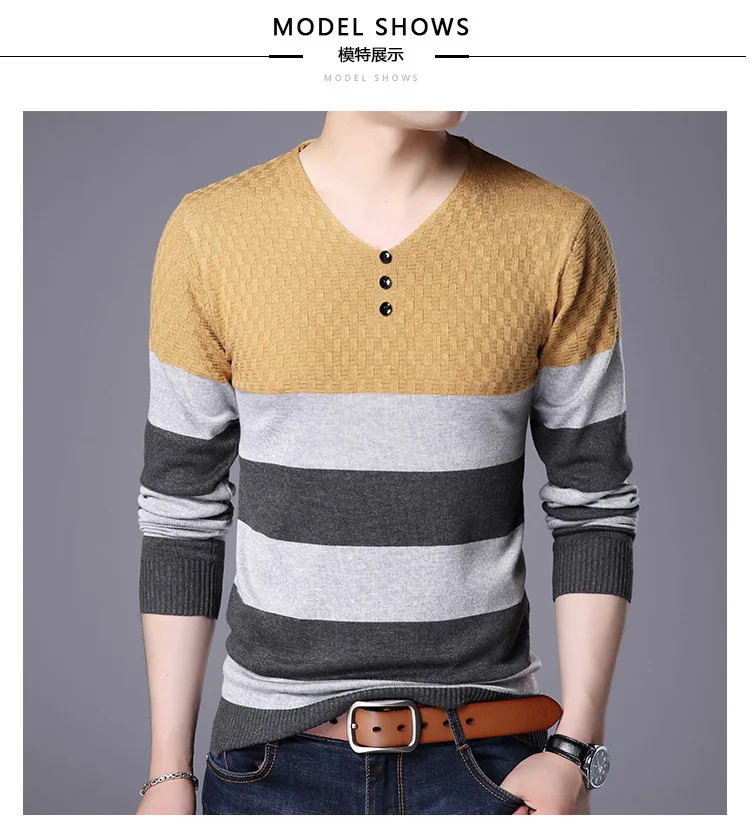 Для мужчин Повседневное v-образным вырезом пуловер Для мужчин Осень Slim Fit рубашка с длинными рукавами свитера вязаный кашемир шерсть тянуть